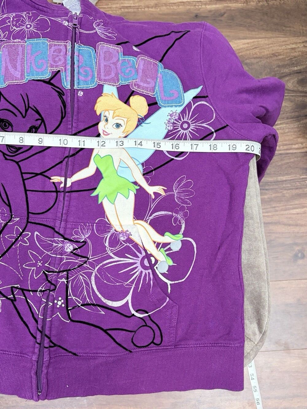 Disney Tinker Bell Purple Full Zip Hooded Hoodie Graphic Print Pockets Size L - Picture 5 of 7